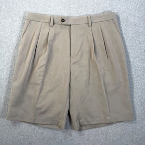 Cutter & Buck Pleated Chino Golf Shorts Men's 36 Khaki 10" Inseam